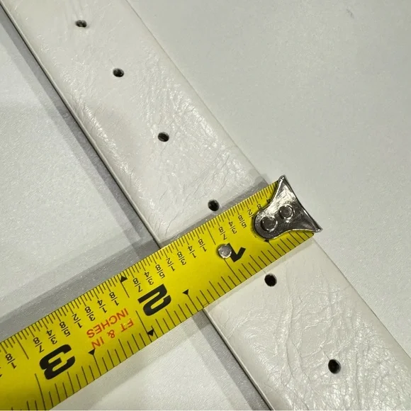 Vince Camuto White Wide Belt Silver Double Ring Buckle Statement - Picture 9 of 11